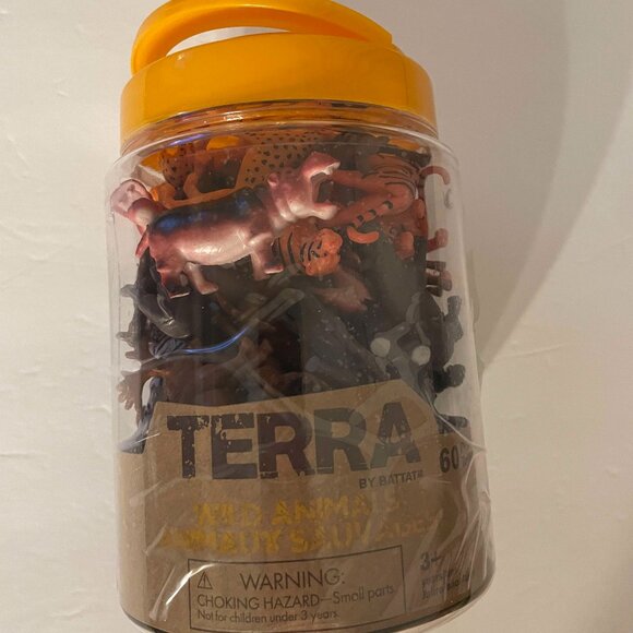 NWT- Terra by Battat Wild Animals Tube of 60 Figures - Picture 1 of 3